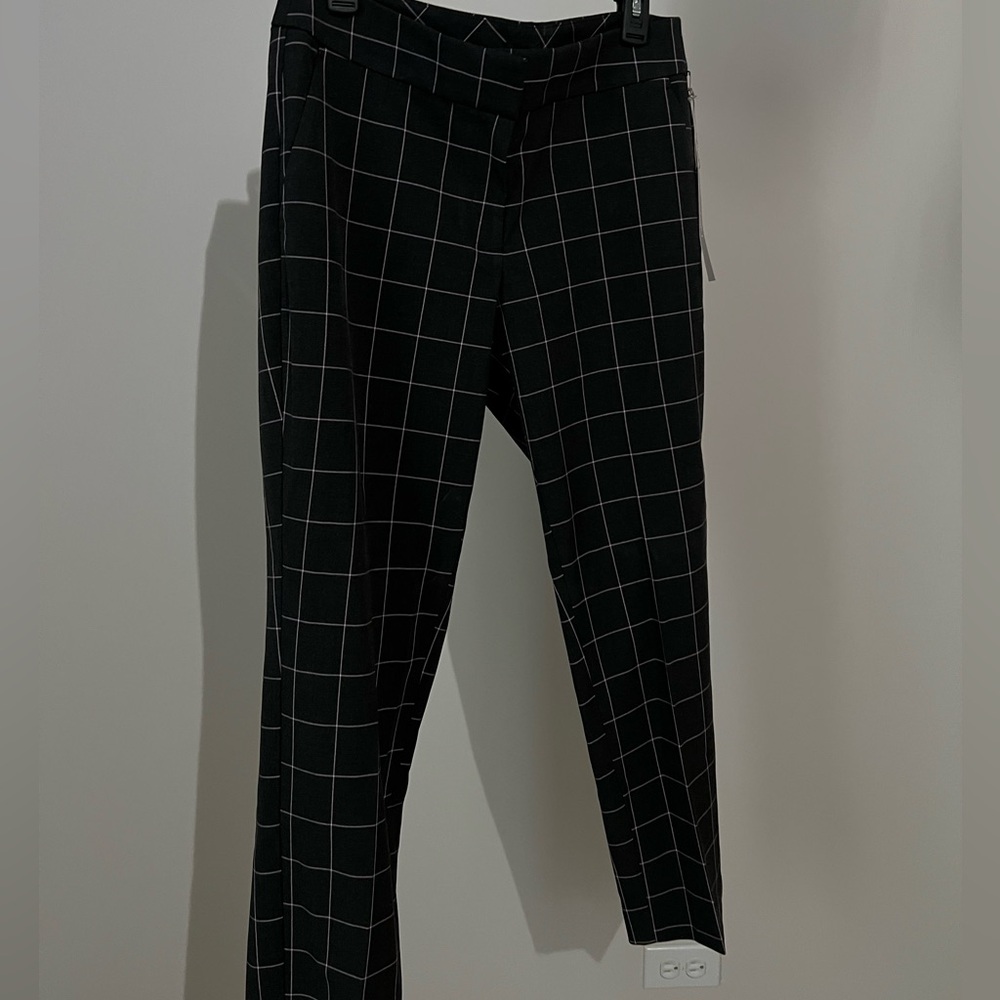loft black and white checkered straight leg pants size 8